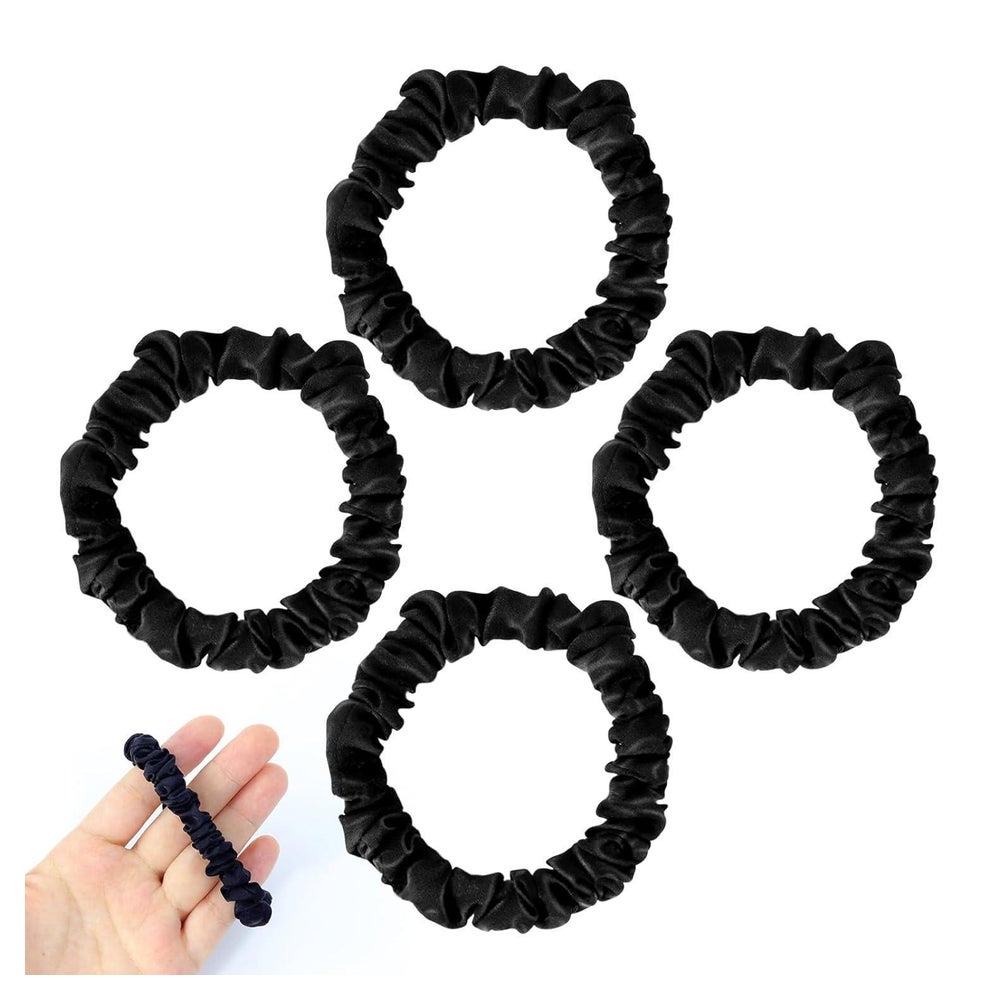 4 Stück Seide Schwarz Satin Scrunchie Haargummi Ringe Mädche 1 St