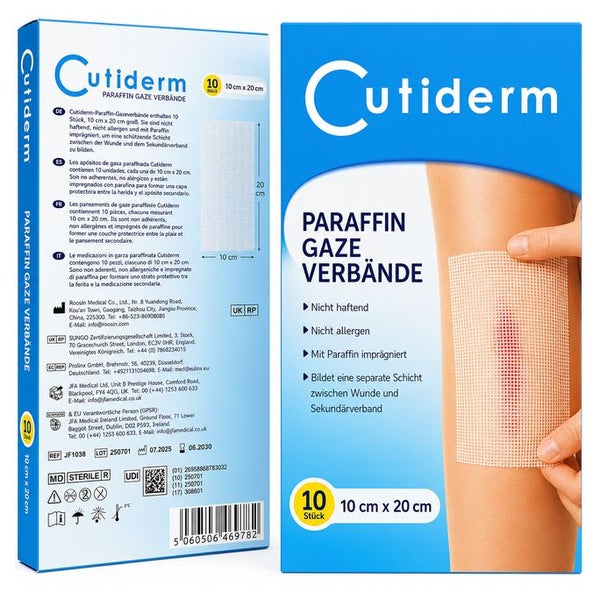 Cutiderm sterile Paraffingaze Kompresse 10 cm x 20 cm 10 St