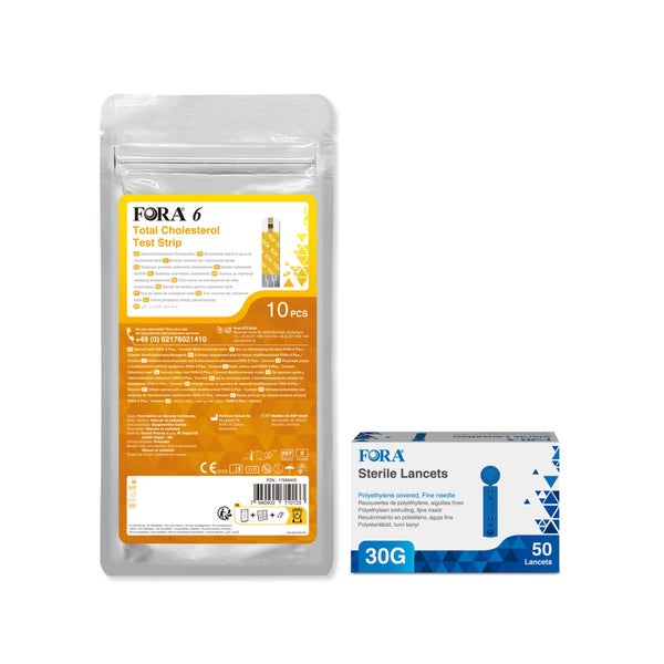 FORA 6 Cholesterin-Teststreifen + FORA Lanzetten 30G - The Tester 1 St