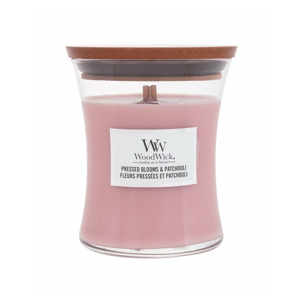 WoodWick Pressed Blooms & Patchouli Duftkerze mit Holzdocht 275 g 0,645 kg