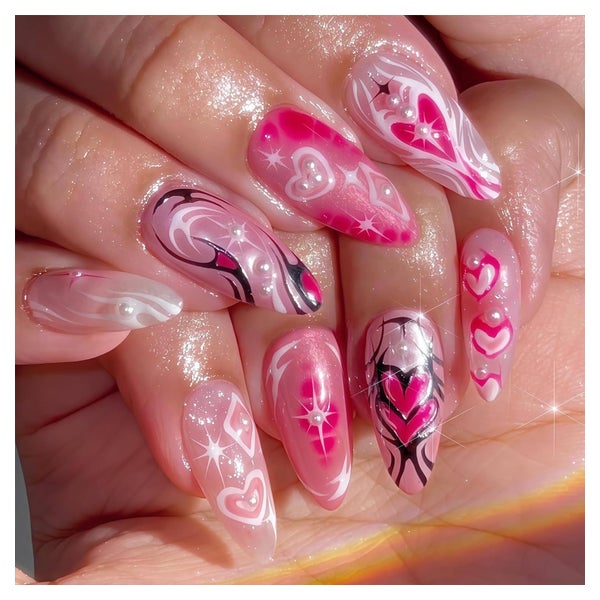 Nagelset 24er Mandelform Herz Perle Muster zum Aufkleben Ros 1 St