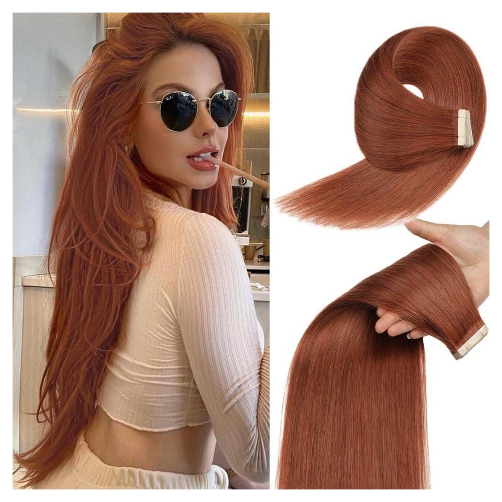 Tape Extensions Echthaar Dunkelrotbraun 35cm 33A# 14inch(35c 1 St