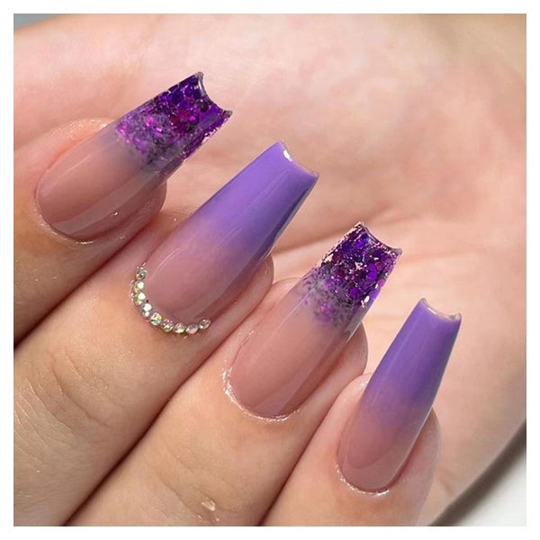 Press on Nails Viereckig Mittellang French Lila Acryl C 1 St
