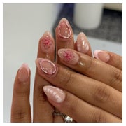 Künstliche Nägel Kurz Almond Rosa French 3D Blumen Glitzer A 1 St