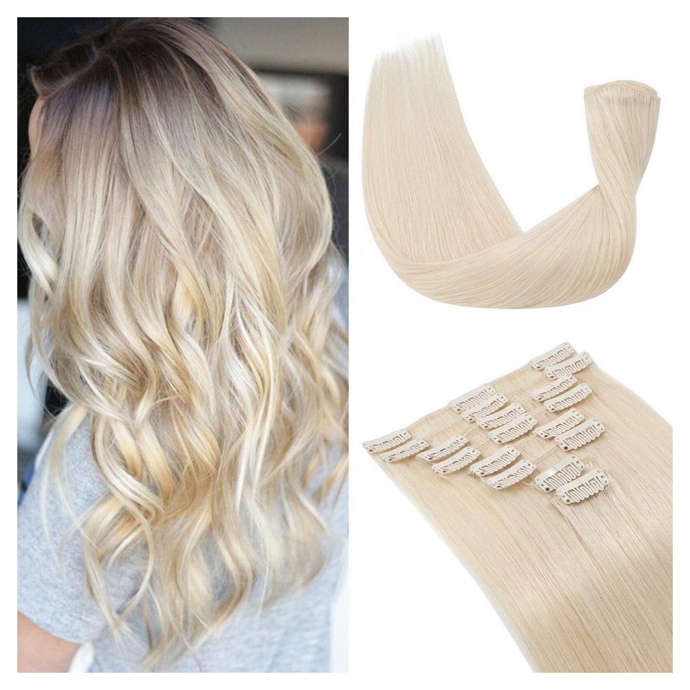 Clip in Extensions Echthaar Remy 8 Tressen 18 Clips 40 cm Pl 1 St