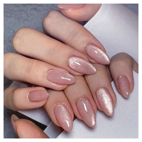 Press On Nails Kurz Almond Nude Rosa Cat Eye Magnetic CA2 1 St