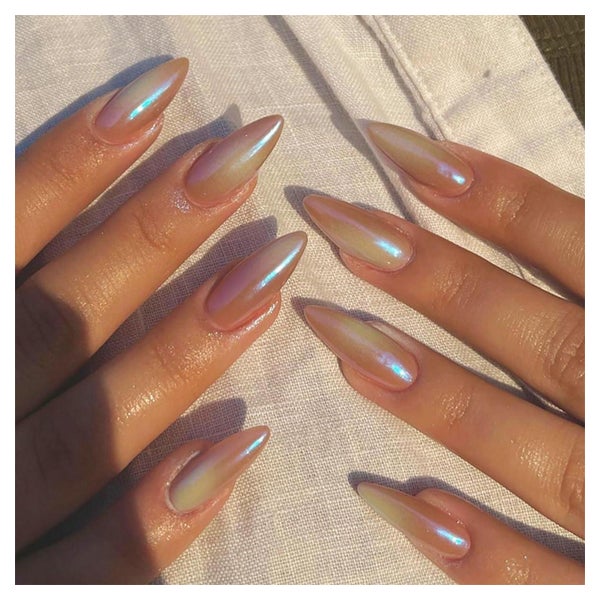 24x Pink Chrome Mandel Nägel Aufkleben Kurz Mittel Oval Fake 1 St