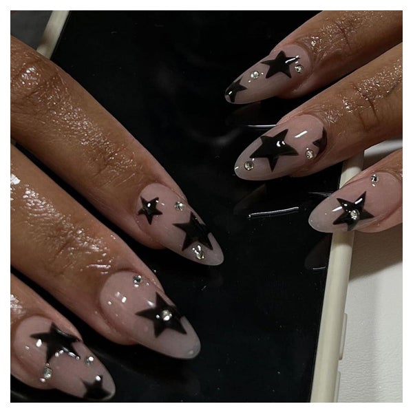 Press On Nails 24er Selbstklebende Kunstnägel Mandel Schwarz 1 St
