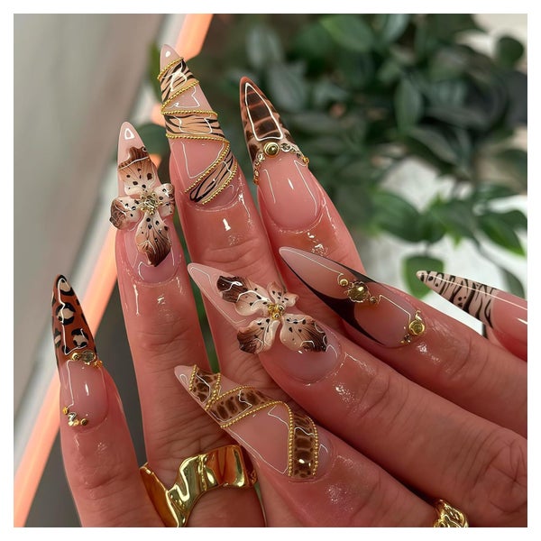 Künstliche Nägel PressOn FrenchTip Lang Almond Braun style-2 1 St