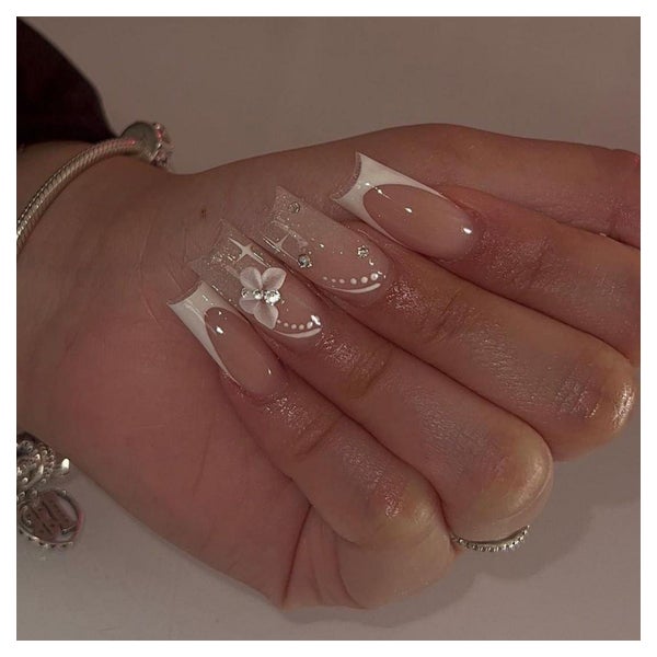Künstliche Nägel 24er Set lang quadratisch nude mit Strass 1 St