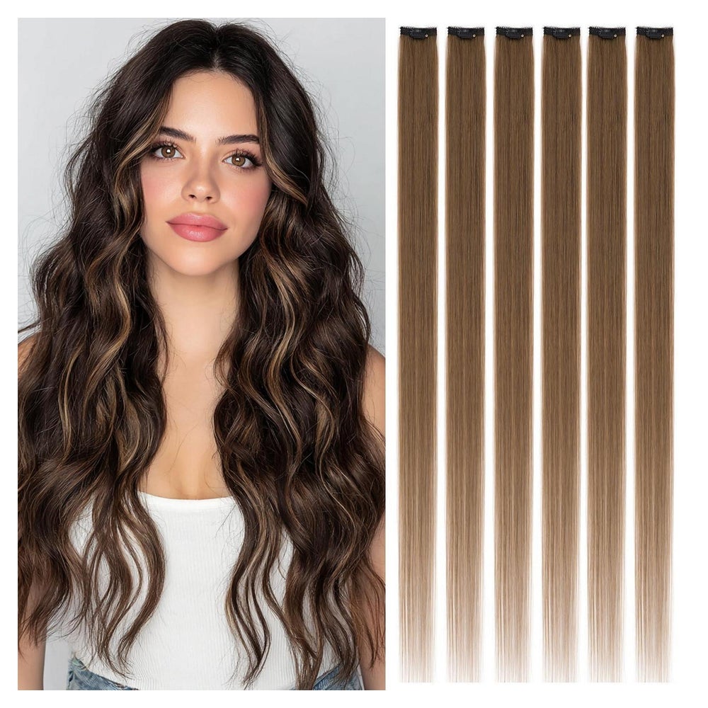 Clip in Extensions Echthaar Braun 6 Stück Remy 35cm #4 Mitte 1 St