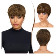 Perücke Pixie Cut Echthaar Kurz 244 4 27# Braun Gemischt Mit 1 St