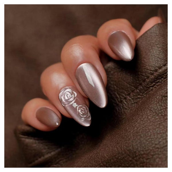 Kunstnägel 24er Set Almond Rosen Design mittellang glänzend 1 St