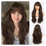 Perücke Pony Locken Synthetik Alltag Frauen DUNKELBRAUN 1 St