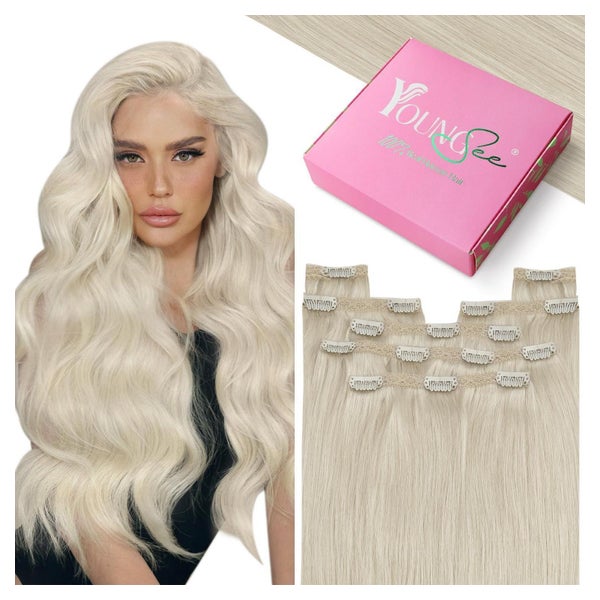 Extensions Echthaar Clip in Platinblond Remy 1 Clip 3 #60A 4 1 St