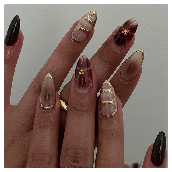 Braune Mandel Press on Nägel Glänzend French Tips Akrylnägel 1 St