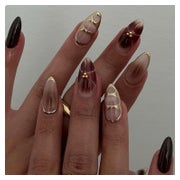 Braune Mandel Press on Nägel Glänzend French Tips Akrylnägel 1 St
