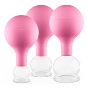 Pulox Schröpfgläser aus Echtglas mit Saugball - Set Trio klein in Pink: 25mm, 32mm, 40mm 3 St