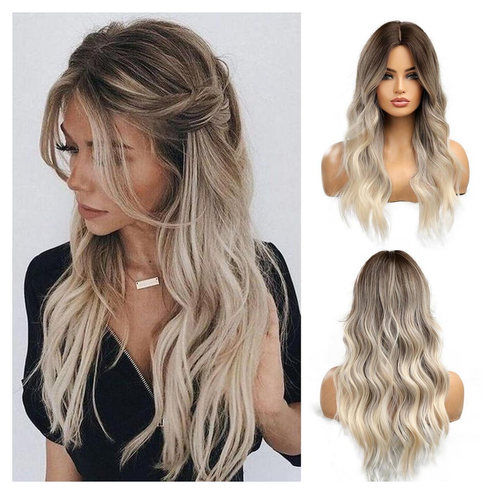Perücke Damen Locken Synthetikhaar hitzebeständig Ombre Brau 1 St