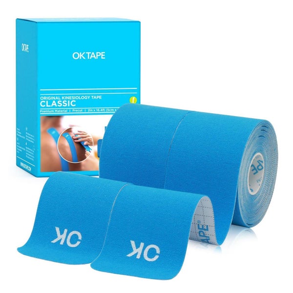 OK TAPE Kinesiologie Tape Pre-cut, 40 Strips, 2 Rollen Hellblau