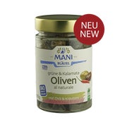 MANI - Bio Grüne & Kalamata Oliven al naturale mit Chili 205 g