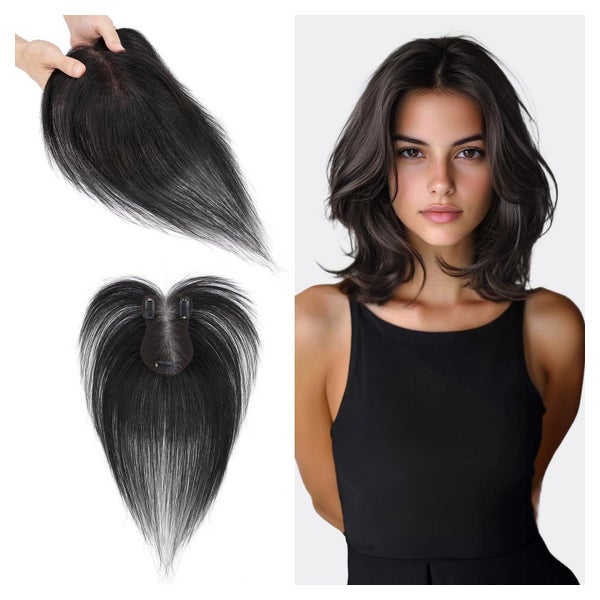 Haar Topper Echthaar Clip 27cm (Seitenpony) #1B Natürliches 1 St