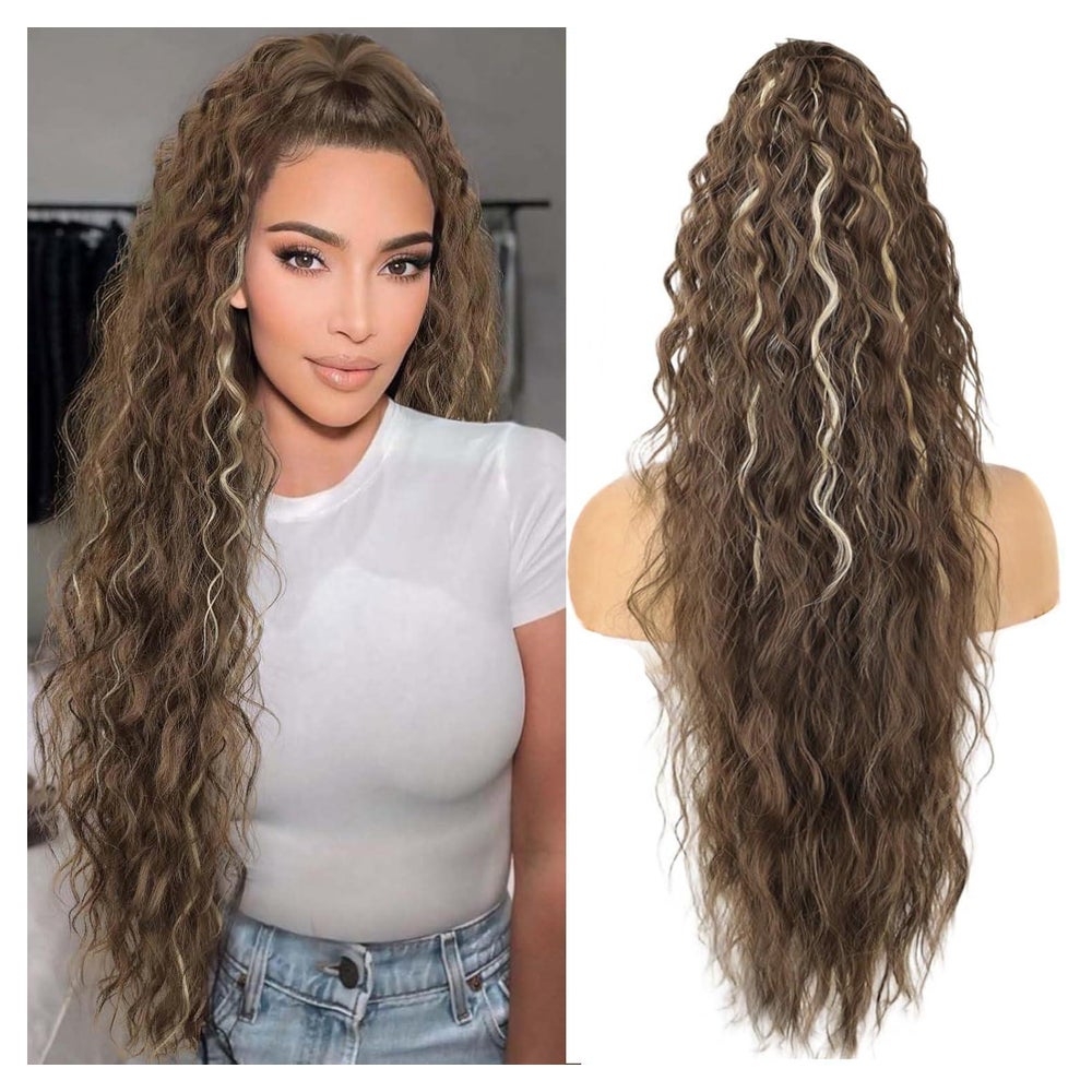 Pferdeschwanz Damen Haarteil Clip Wellig Braun mit blonden H 1 St