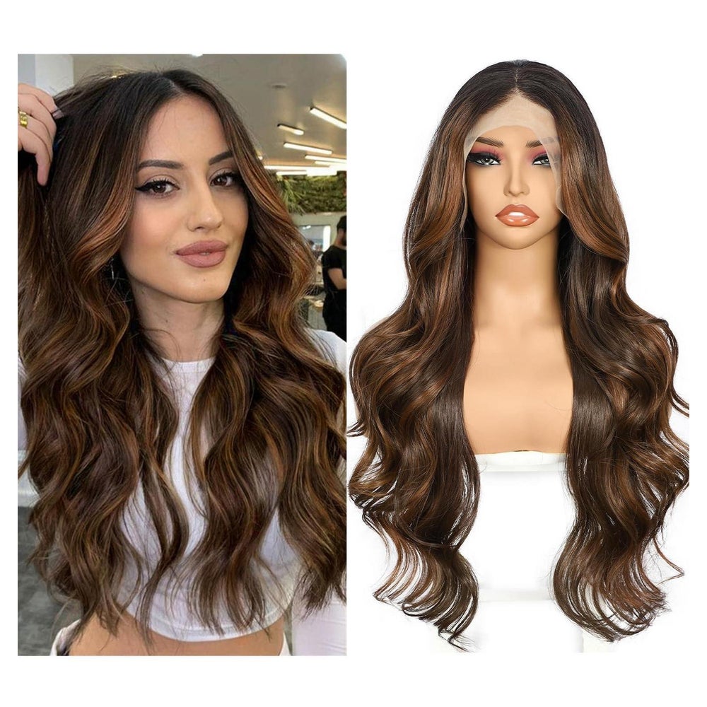 Perücke Lace Front 13x4 Körperwelle Balayage Mix Braun Highl 1 St