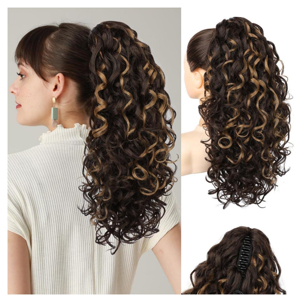 Pferdeschwanz Haarverlängerung 46 CM Brown mit hellen Blond- 1 St
