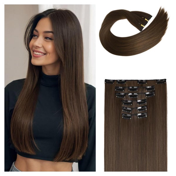 Extensions Clip in 6 Stück glatt lang synthetisch 61 CM Kast 1 St