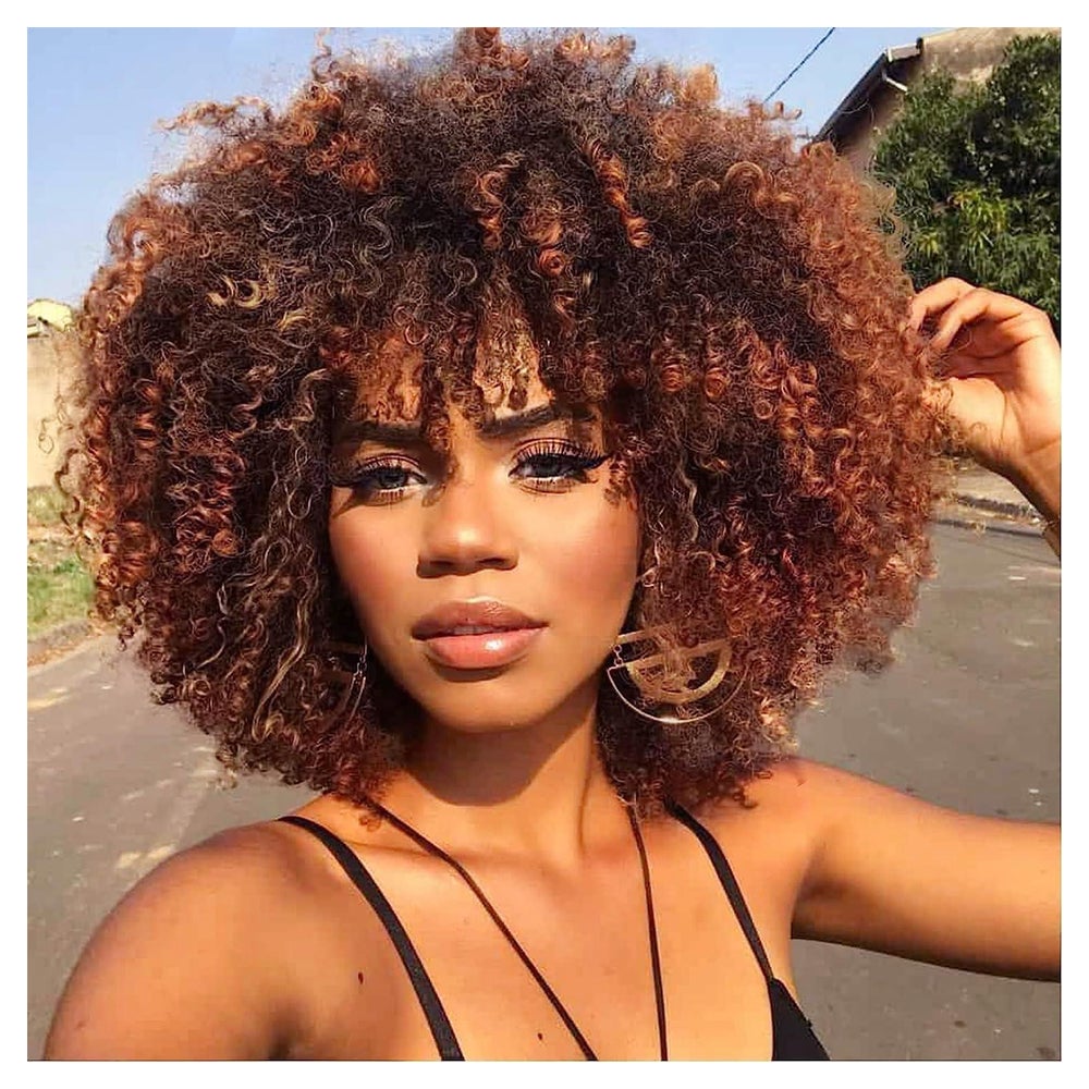 Perücke Afro Kinky Curly Bob Dunkelbraun Schwarzer Mix Dunke 1 St
