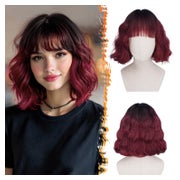 Perücke Bob Pony kurz gewellt synthetisch Schwarz zu Rot Omb 1 St