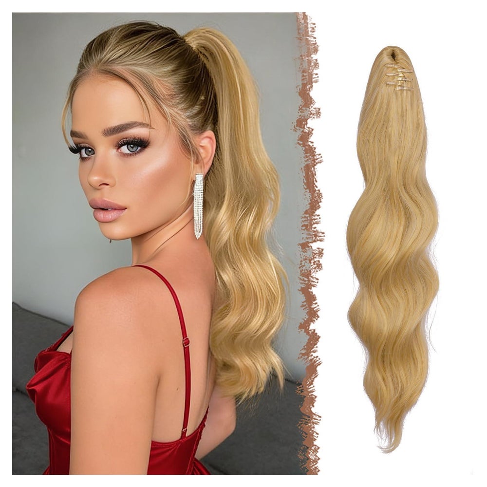Pferdeschwanz Extensions Clip Haarteil Gewellt Helles Honigb 1 St
