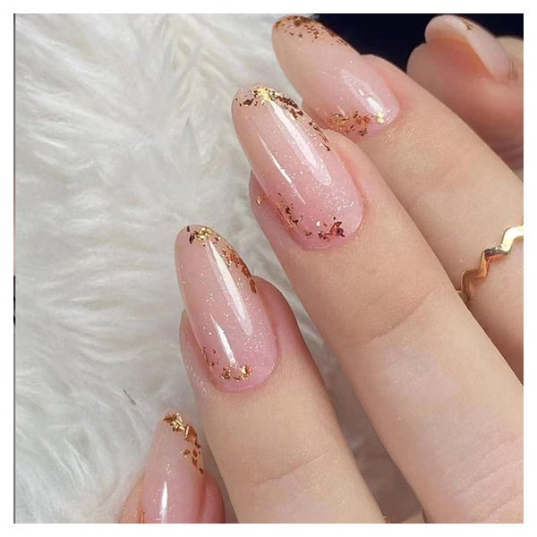 Kunstnägel 24 Stück Mandel Kurz Oval Acryl Glossy Rosa Gold 1 St
