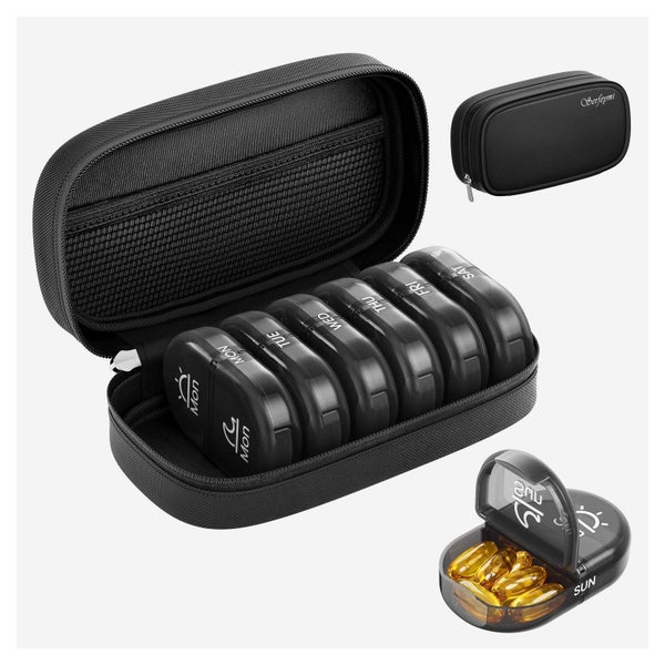 Serfeymi Tablettenbox 7 Tage mit Canvas Tasche - Schwarz