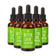 Produktabbildung: BitterLiebe Bittertropfen - Bitterstoffe Tropfen mit hochwertigen Löwenzahn und Bitterkräuter - Bittertropfen nach Hildegard von Bingen - Bitter Liebe - Vegan und Made in Germany 5x 50 ml