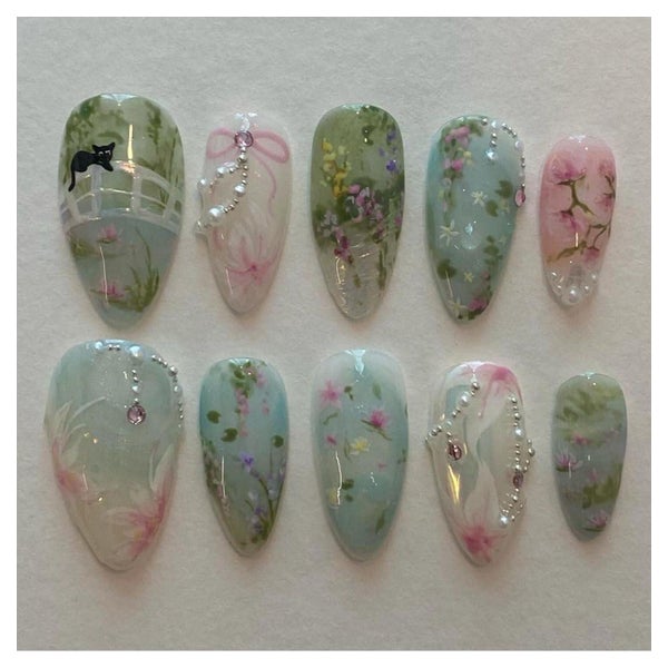 Künstliche Fingernägel Almond Kurz 3D Perle Rosa AN2 1 St