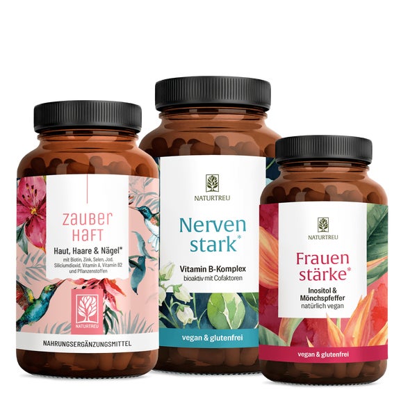 Alltagsheldin Paket: Beauty Vitamine, B-Vitamine & Mönchspfeffer + Inositol in einem veganen Bundle - ZAUBERHAFT, NERVENSTARK & FRAUENSTÄRKE - NATURTREU®  g