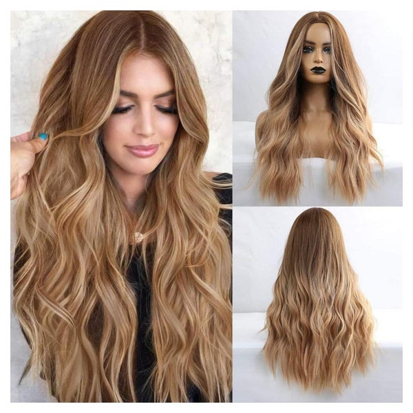 Perücke Frauen Mittelscheitel Locken 24 Zoll Synthetik Hellb 1 St