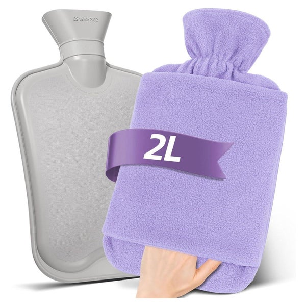 MUPAS Wärmflasche 2L mit Fleecefutter und Handtasche - Auslaufsicher
