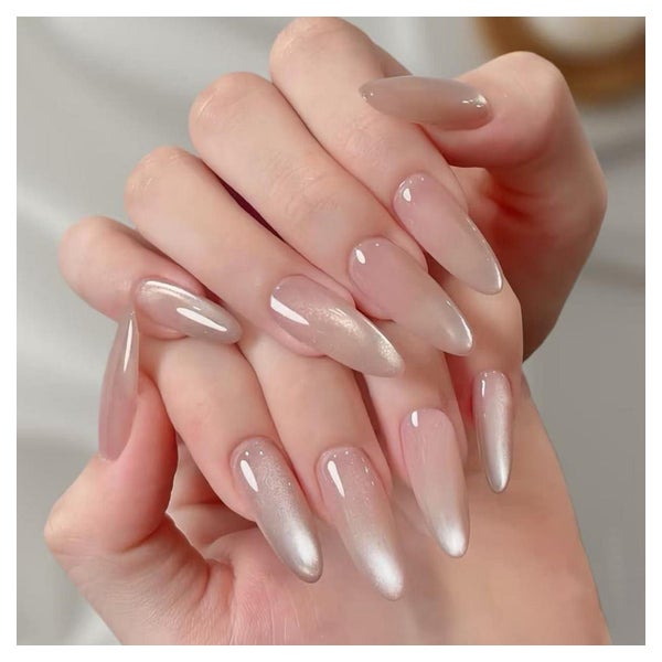 Künstliche Fingernägel Almond Weiß Cat Eye Magnetic CA-A9 1 St