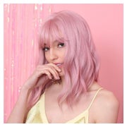 Perücke Bob kurz gelockt Damen synthetisch Pony pink 1 St
