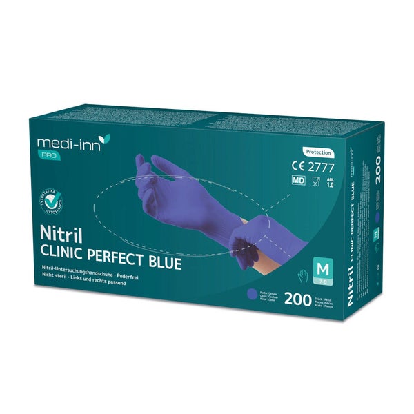 Medi-Inn PRO Clinic Perfect Blue Nitril-Einmalhandschuhe, blau, puderfrei, Gr. M 2000 St