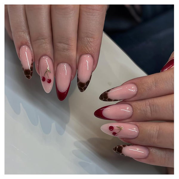 Falsche Nägel 24 Stück Mandel French Tip Rot Bordeaux Gel st 1 St