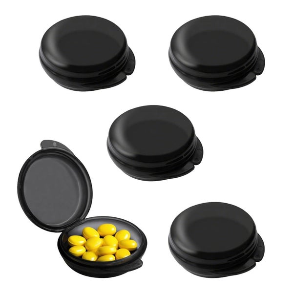 4 Stück Tablettenbox vgggrd Round-Schwarz, Mini-Pillen-Organizer
