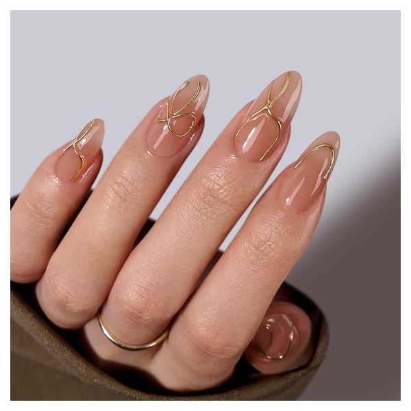 Nägel Press On Almond Gel GoldLinien Nagelkleber Radiant Rib 1 St