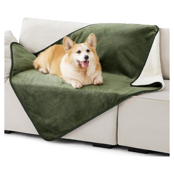 Lesure wasserdichte Hundedecke 100x120cm, Sherpa Fleece, waschbar, Olivgrün