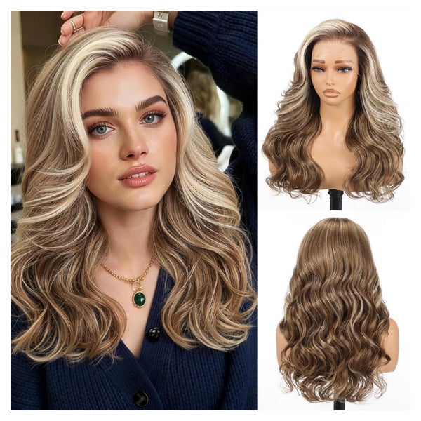 Perücke 13x6 HD Lacefront Kleberlose Synthetik Ombre Dunkelb 1 St