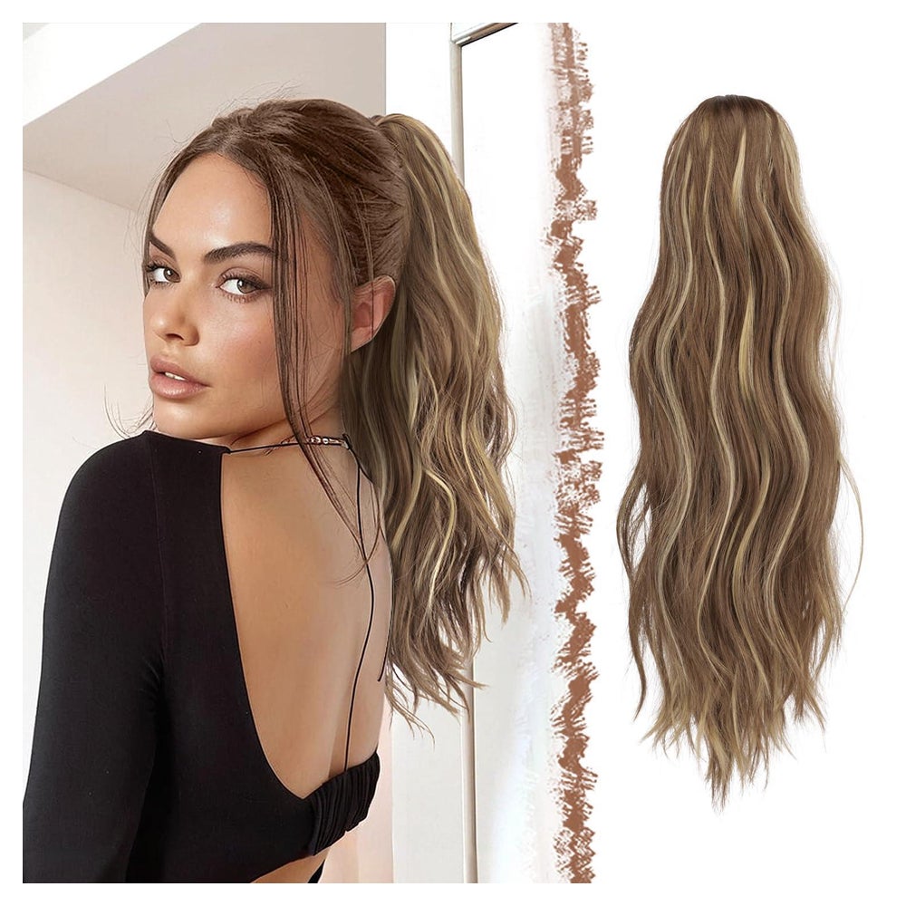 Pferdeschwanz Haarteil 50cm Gewellt 12H29# Hellbraun und Blo 1 St