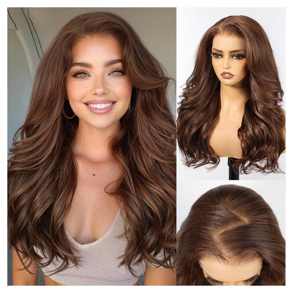 Perücke LaceFront Synthetik HD 24Zoll 13x6 Spitze Schokolade 1 St